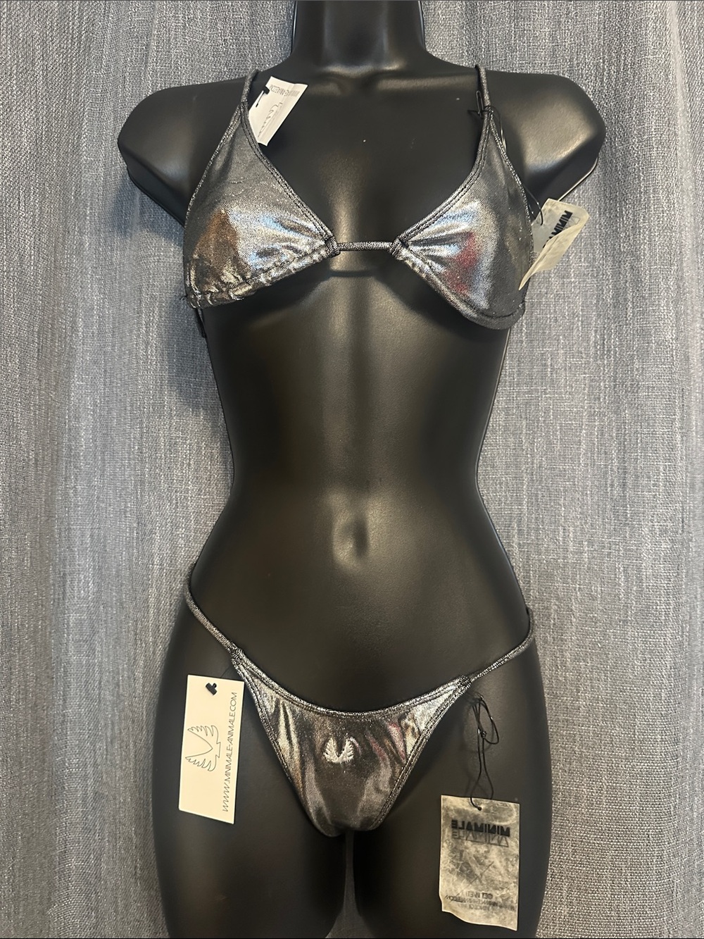 Minimale Animale Metallic Silver String Bikini Bottom